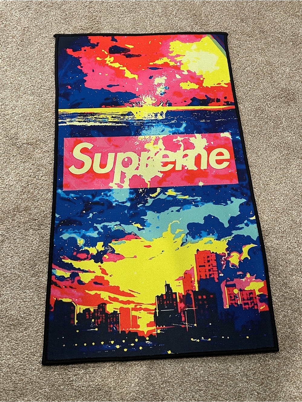 Supreme Neon Skyline Print - Yellow, Pink, Blue, Red 32x18 rug